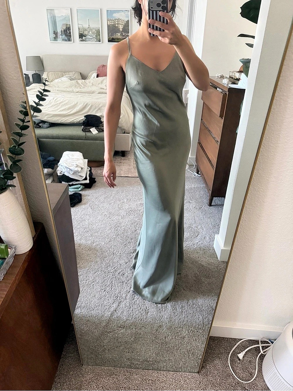 BHLDN Sage Green Satin Bridesmaid Dress - 4